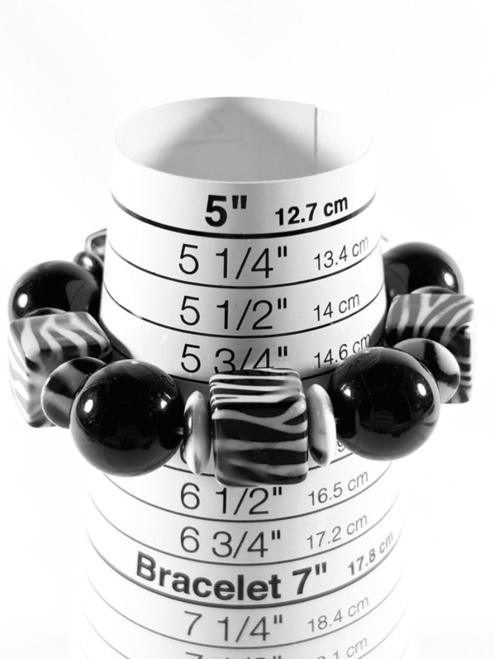 Bracelet, Adjustable 10 Black & White Acrylic Beads, (Round & Square)